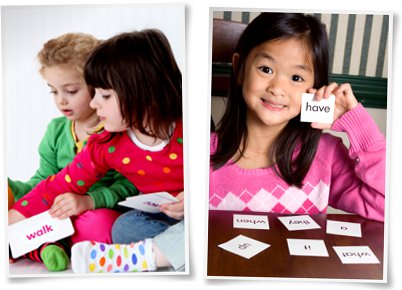 Children working with sight word flash cards