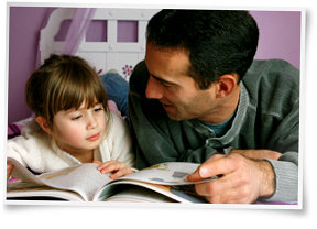Father and daughter reading a storybook together