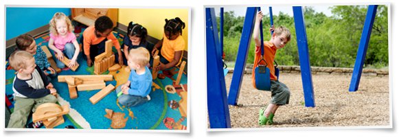 Kindergarten kids playing together and a preschool boy alone